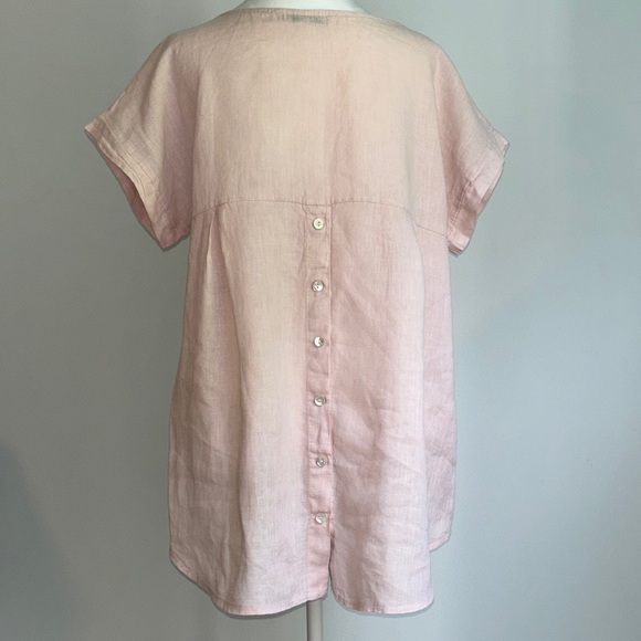 Terzo Millennio Top Small Beige 100% Linen Button Back Hi Low Hem Pullover Shirt - Picture 5 of 16